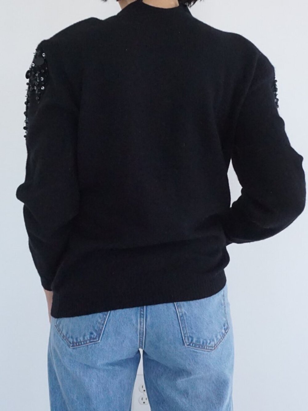 Vintage Shannan Black Beaded Sequin Knit Sweater Lambswool Angora Blend L - Picture 2 of 12